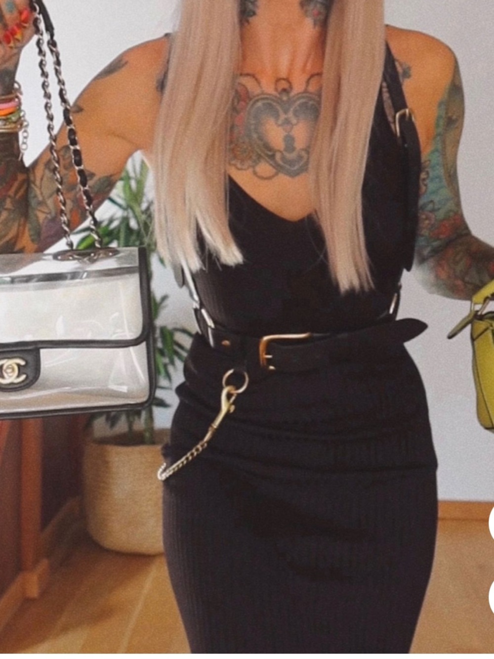 H&M Black Ribbed Knit Midi Dress